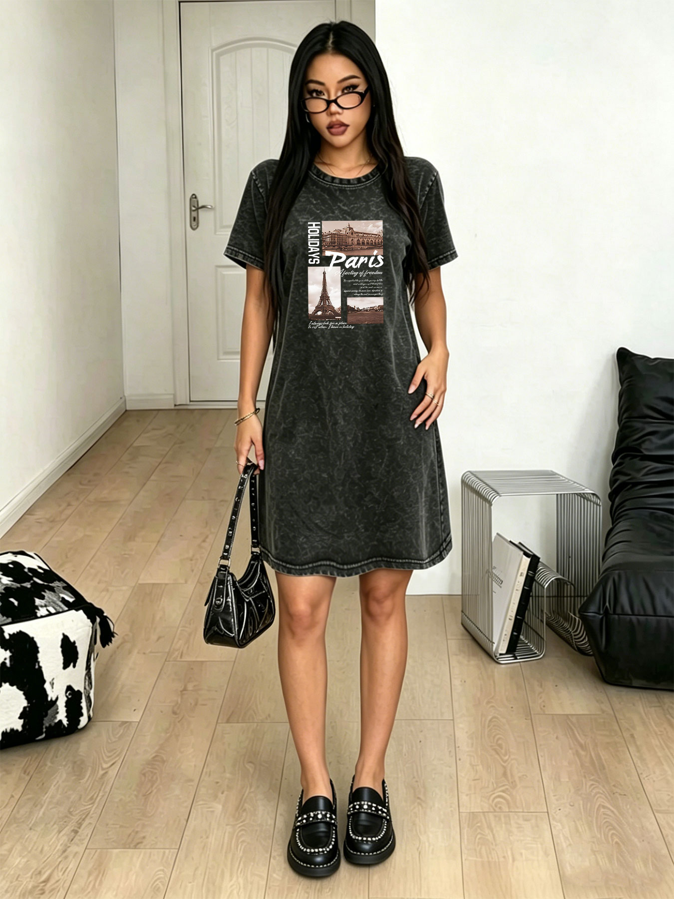 Streetwear Brand In Paris - Women's washed vintage T-shirt dress, fashion